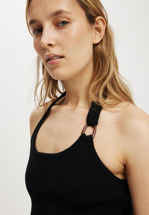 Cotton On - Knit halter tort ring - black