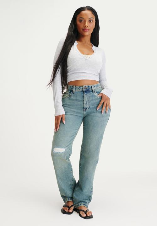 Cotton On - Curvy Stretch Straight Jean - Highway Blue Rip