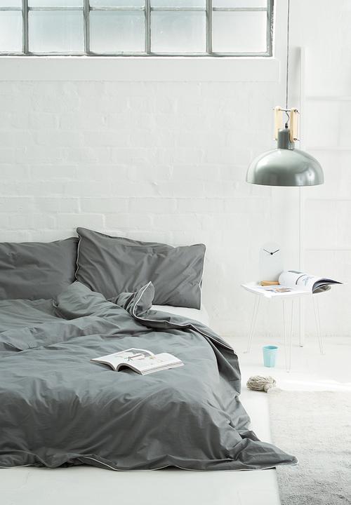 Sixth Floor - White piped duvet set granite grey