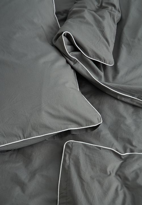Sixth Floor - White piped duvet set granite grey