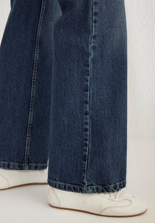 Trendyol - Premium High Waist Wide Leg Jeans - Dark blue