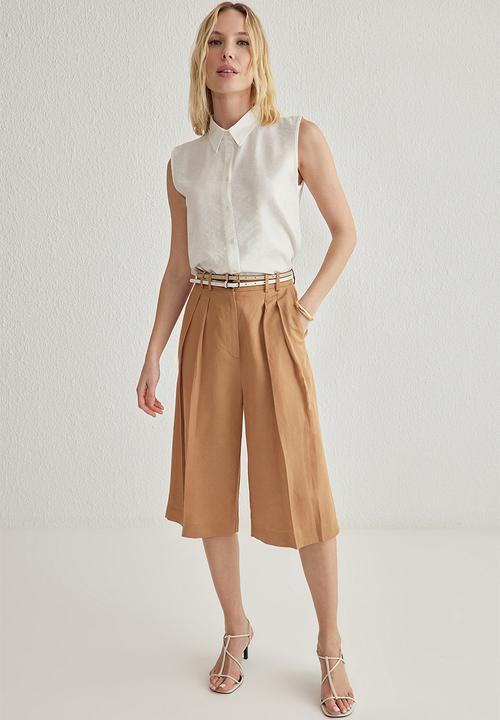 Trendyol - Zero Sleeve Linen Look  Regular Fit Woven Shirt - White