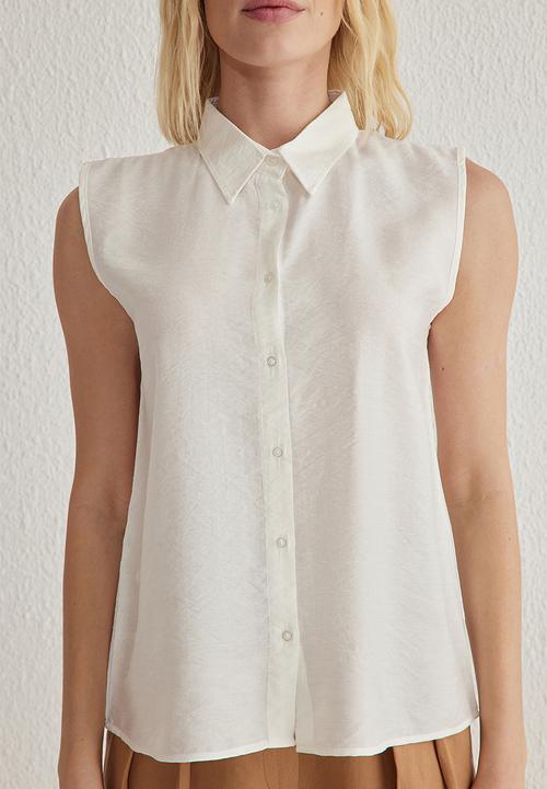 Trendyol - Zero Sleeve Linen Look  Regular Fit Woven Shirt - White
