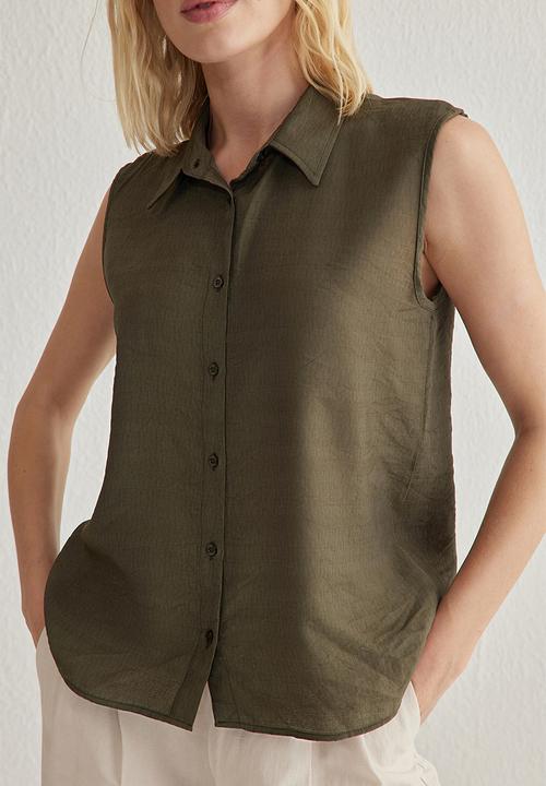 Trendyol - Zero Sleeve Linen Look Regular Fit Woven Shirt - Khaki