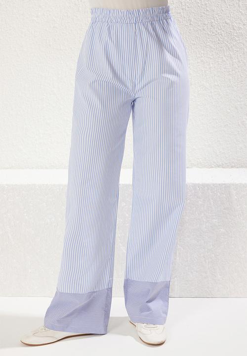 Trendyol - Oversize Striped Pocket Detailed Woven Bottom-Top Suit Set - Blue