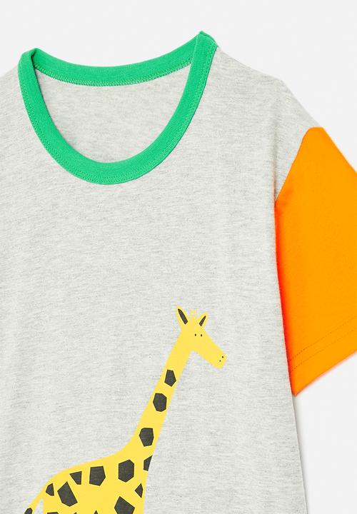 Pop Candy - Colour block tee with giraffe graphic - grey/multi