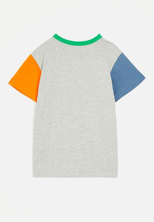 Pop Candy - Colour block tee with giraffe graphic - grey/multi