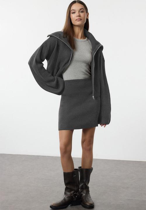 Trendyol - Collar Knitwear Bottom-Top Set  - Anthracite