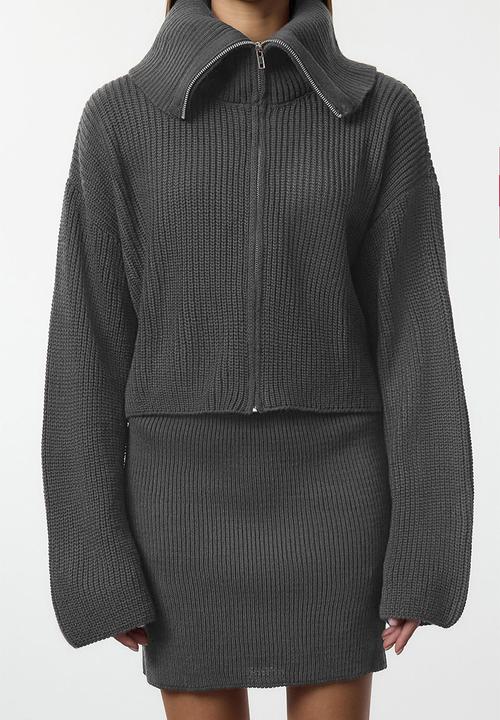 Trendyol - Collar Knitwear Bottom-Top Set  - Anthracite