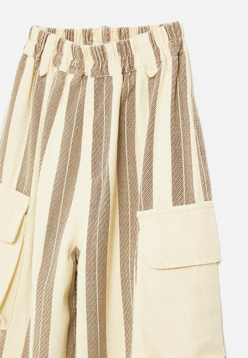 Pop Candy - Cargo-style wide leg pants - cream/brown stripe