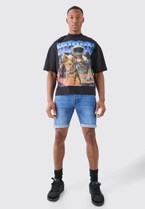 boohooMAN - Skinny Stretch Denim Shorts In Mid Blue - Mid Blue