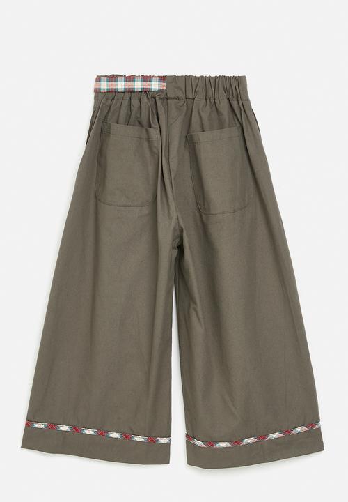 Pop Candy - Palazzo pants with belt - dark brown/check