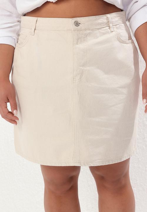 Trendyol - Plus size high waist denim skirt - ecru