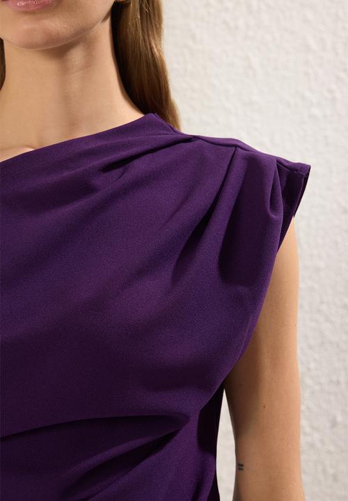 Trendyol - Knitted Blouse with Asymmetrical Neckline and Drape Detail - Purple