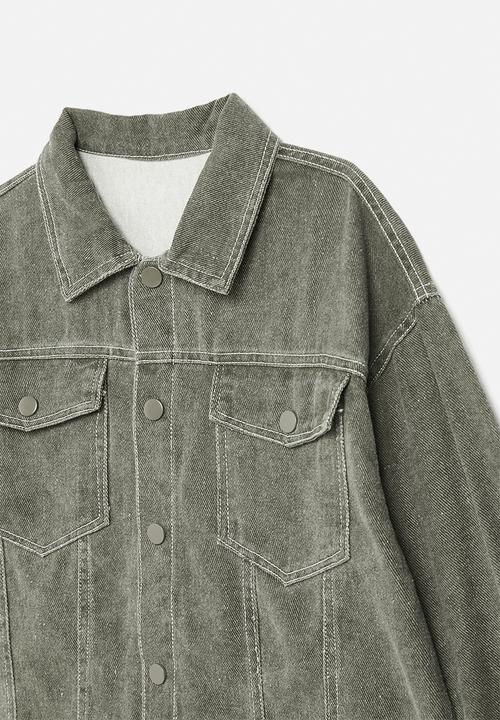 Pop Candy - Trucker jacket with contrast topstitching - grey