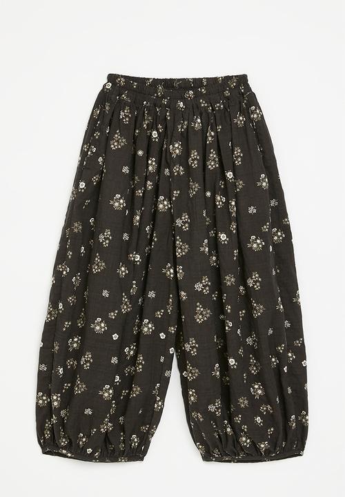 Pop Candy - Floral all-over print parachute pants - sepia brown