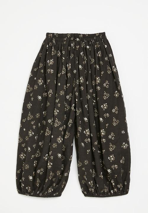 Pop Candy - Floral all-over print parachute pants - sepia brown