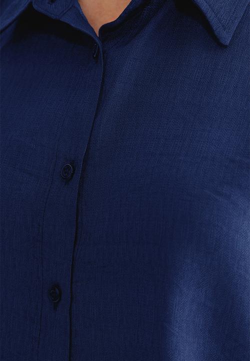 Trendyol - Sleeveless Linen Look Regular Fit Woven Shirt - Blue