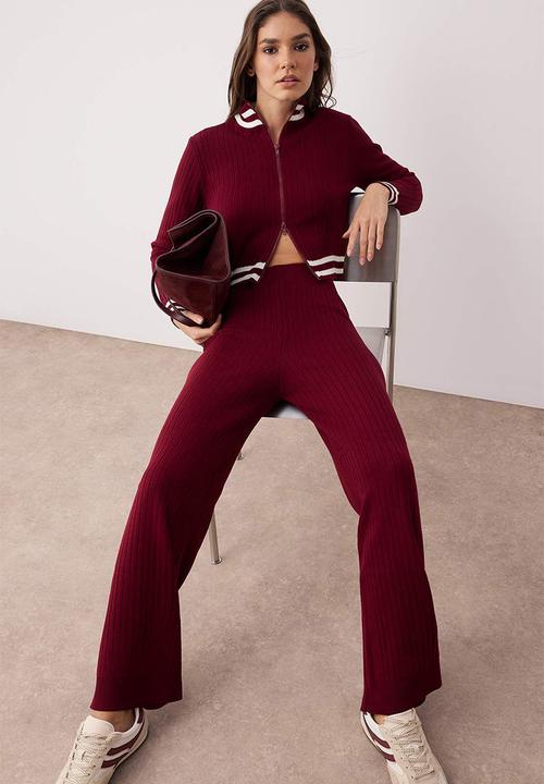 Trendyol - Zippered Knitwear Bottom-Top Set - Bordeaux