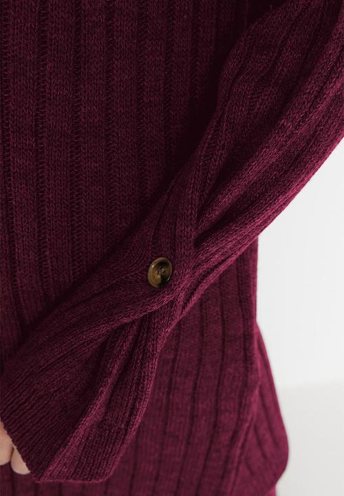 Trendyol - Corded Wide Fit Knitwear Bottom-Top Set - Bordeaux
