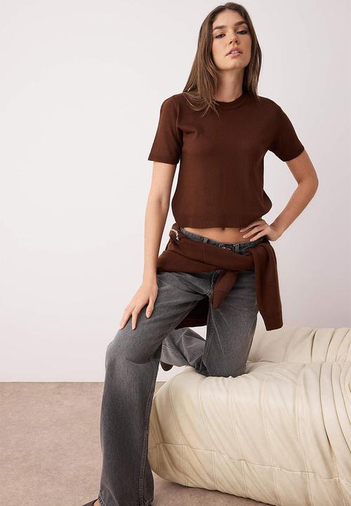 Trendyol - Detailed Soft Textured Double Knitwear Cardigan-Blouse - Brown