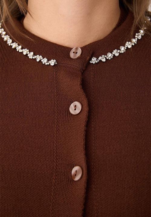 Trendyol - Detailed Soft Textured Double Knitwear Cardigan-Blouse - Brown