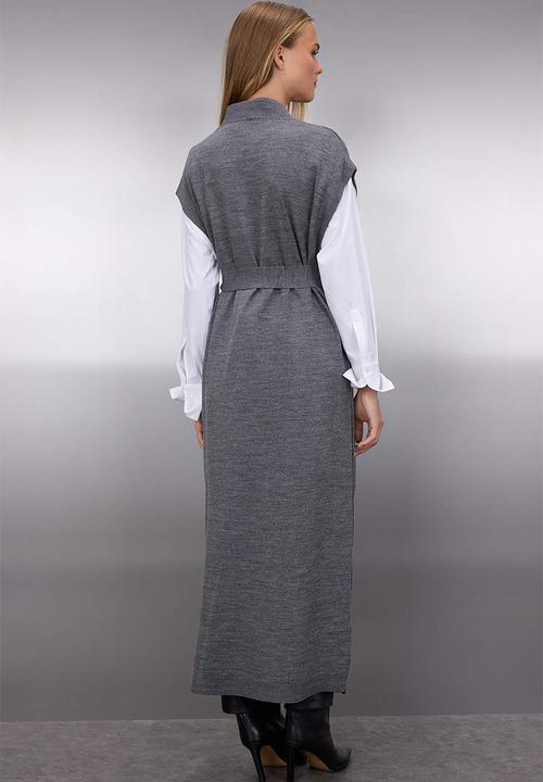 Trendyol - Button Detailed Knitwear Sweater Dress - Grey