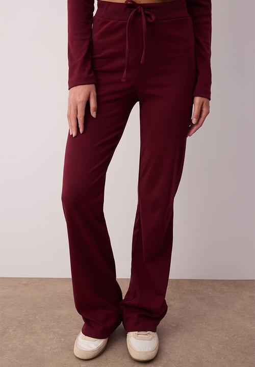 Trendyol - Slim/Fitted Knitted Top and Bottom Set - Bordeaux