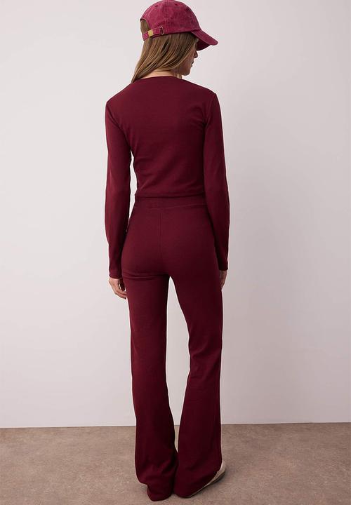 Trendyol - Slim/Fitted Knitted Top and Bottom Set - Bordeaux