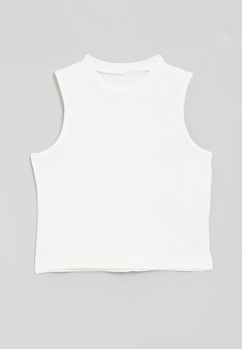 Pop Candy - Scooped armhole sleeveless tee - white