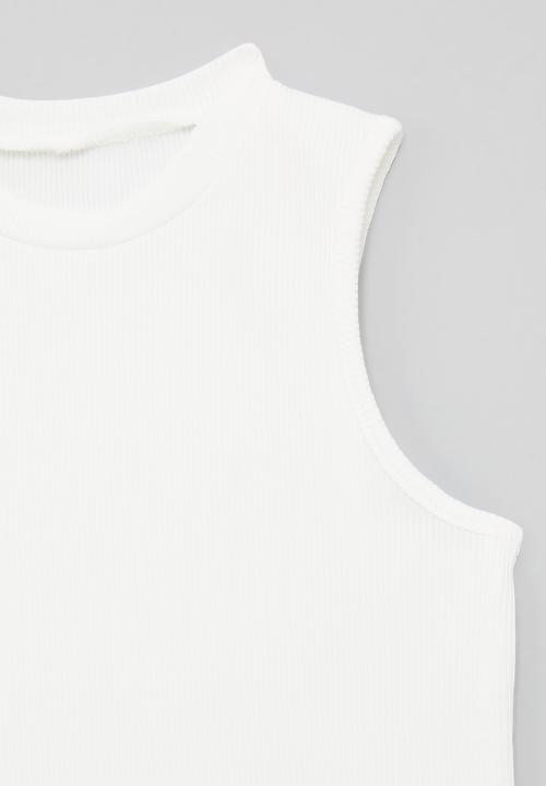 Pop Candy - Scooped armhole sleeveless tee - white
