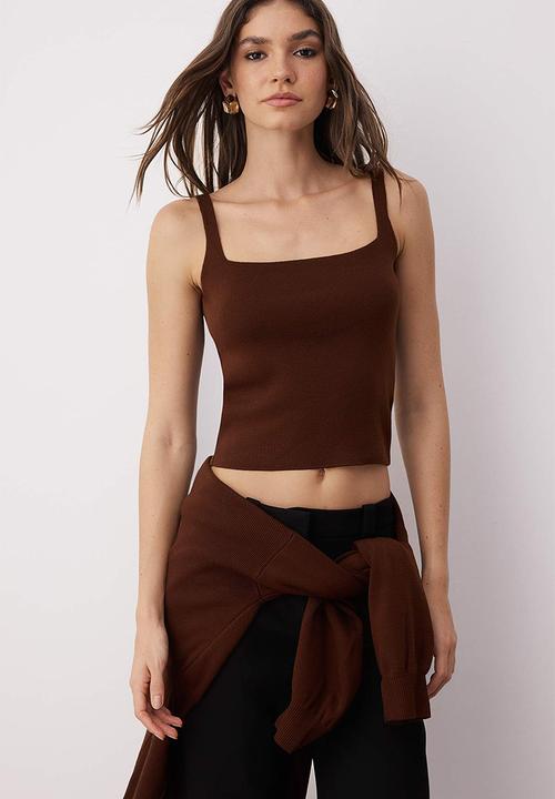 Trendyol - Button Detailed 2-Piece Viral Knitwear Cardigan-Blouse Set - Brown