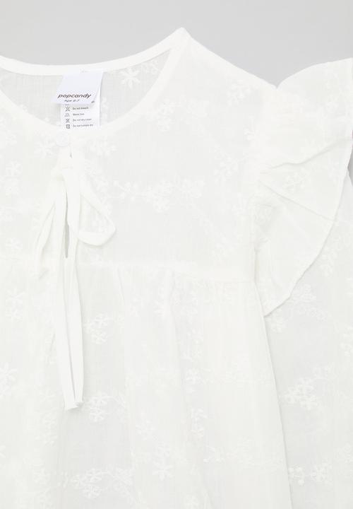 Pop Candy - Broderie ruffle sleeve top - white