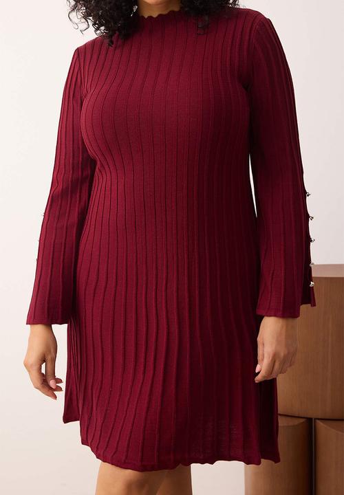 Trendyol - Plus size corded accessory  dress - bordeaux