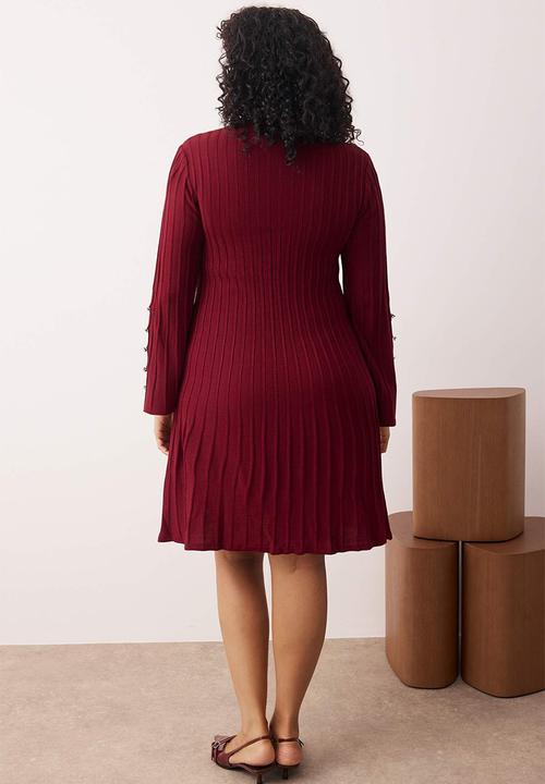 Trendyol - Plus size corded accessory  dress - bordeaux