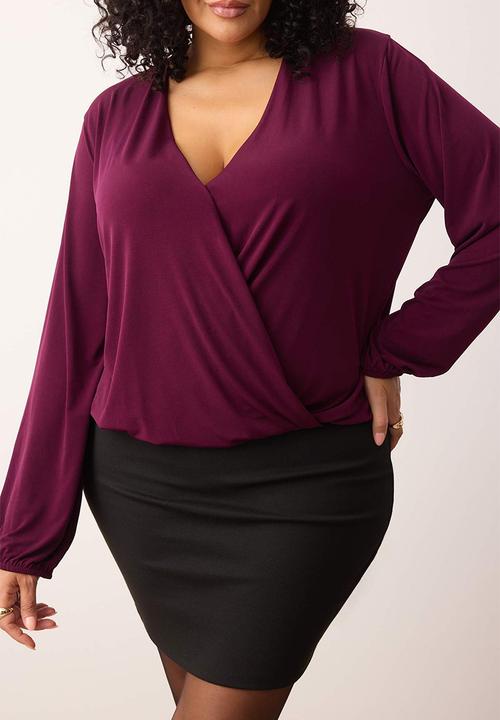 Trendyol - Plus size balloon sleeve blouse - purple