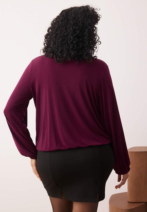 Trendyol - Plus size balloon sleeve blouse - purple