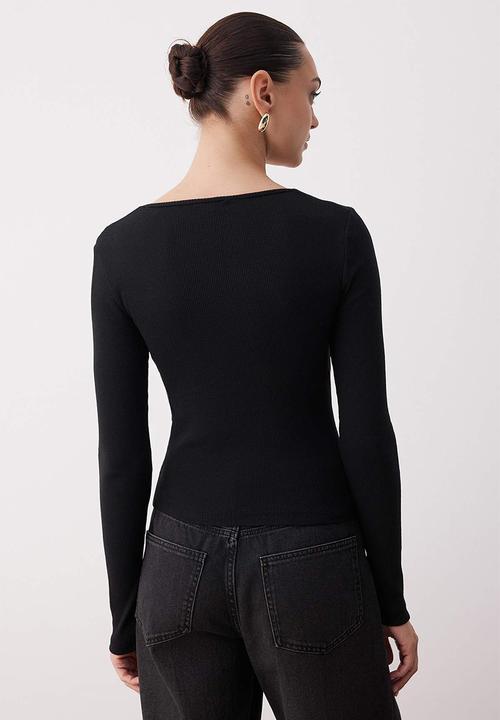 Trendyol - Bodycone/Fitted Crop Ribbed Stretchy Knitted Blouse - Black