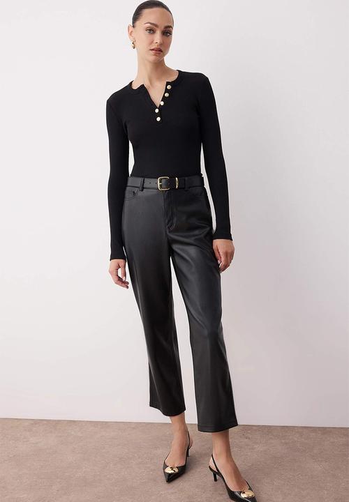 Trendyol - Button Fitted/Slim Fit Stretch Rib Knit Blouse - Black