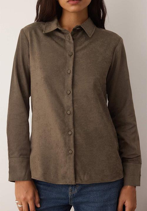 Trendyol - Regular Fit Suede Shirt - Brown