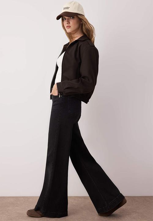 Trendyol - Regular Waist Wide Leg Jean - Black