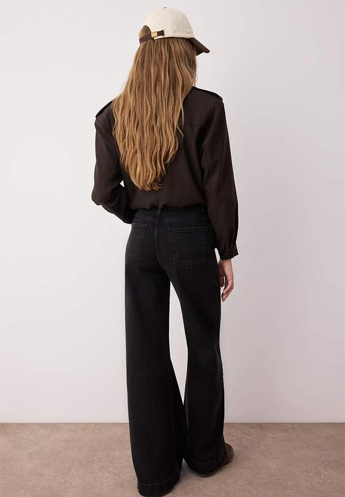 Trendyol - Regular Waist Wide Leg Jean - Black