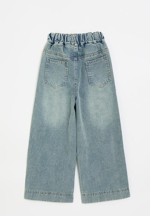 Pop Candy - Vintage wash wide leg jeans - blue