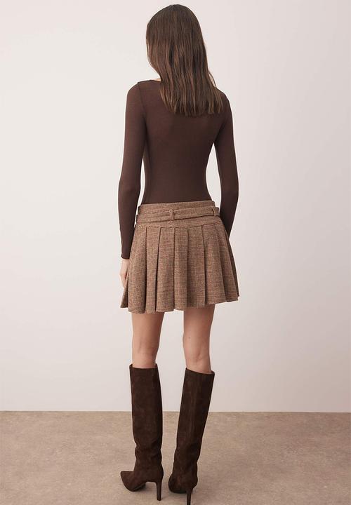 Trendyol - Plaid/Check Pleated Winter Woven Mini Skirt - Brown