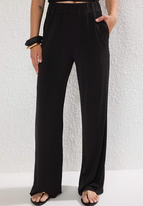 Trendyol - Carmen Collar Stretchy Knitted Blouse/Pants Set - Black