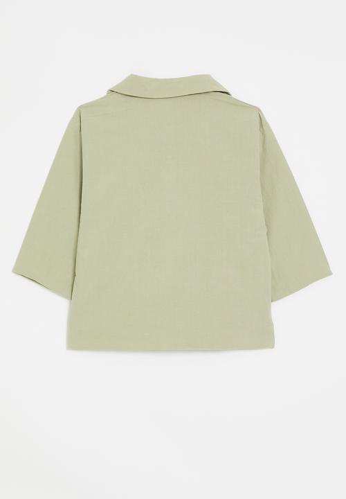 Pop Candy - V-neck blazer with welt pockets - calm green