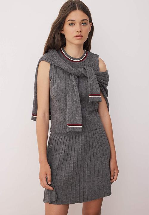Trendyol - Special Yarn Cardigan-Blouse-Skirt Knitwear Suit Set - Anthracite
