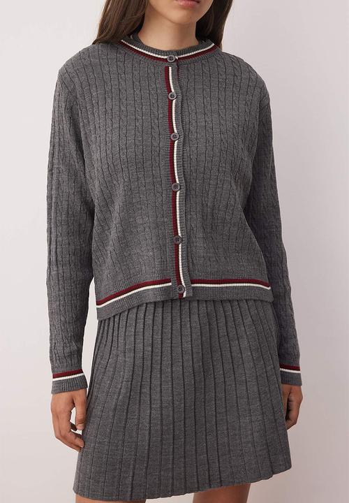 Trendyol - Special Yarn Cardigan-Blouse-Skirt Knitwear Suit Set - Anthracite