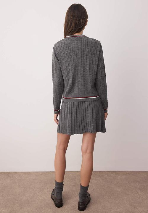 Trendyol - Special Yarn Cardigan-Blouse-Skirt Knitwear Suit Set - Anthracite