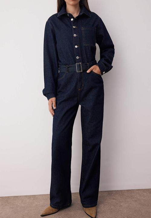 Trendyol - Wide Leg Denim Jumpsuit - Dark blue